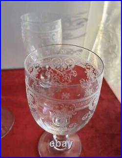 6 Verres A Eau En Cristal Gravé Baccarat Ou St Louis