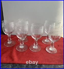 6 Verres A Eau En Cristal Gravé Baccarat Ou St Louis