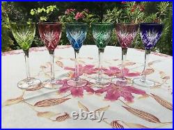 6 Verres à Vin Couleurs Saint Louis modèle Chantilly en cristal taillé-signés