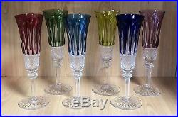 6 flûtes à champagne en cristal de St Louis modèle Tommy colorées H20,8 Cm