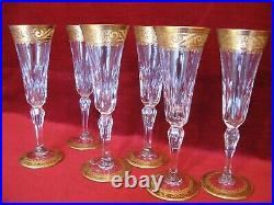 6 flûtes à champagne en cristal taillé de Saint Louis modèle Stella or TBE