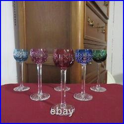 6 verres a liqueur de couleur en cristal de saint louis modèle riesling signé