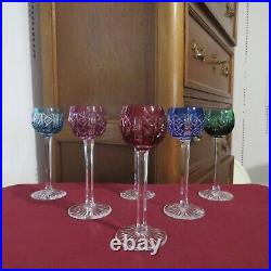 6 verres a liqueur de couleur en cristal de saint louis modèle riesling signé