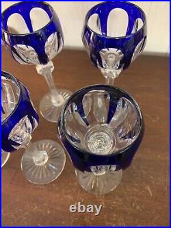 6 verres à vin du Rhin overlay bleu en cristal de Saint Louis (prix du lot)
