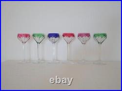 6 verres cristal à vin blanc Rhin overlay couleur Saint ST Louis Joseph Bristol