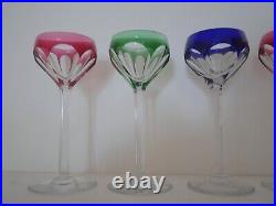 6 verres cristal à vin blanc Rhin overlay couleur Saint ST Louis Joseph Bristol