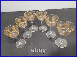 6 verres cristal liqueur taillé gravé dorure or Baccarat ou Saint Louis H 8.8 cm