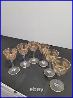 6 verres cristal liqueur taillé gravé dorure or Baccarat ou Saint Louis H 8.8 cm