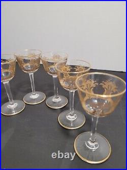 6 verres cristal liqueur taillé gravé dorure or Baccarat ou Saint Louis H 8.8 cm