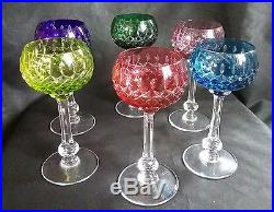 6 verres du Rhin roemer en cristal taillé doublé couleurs st louis signée