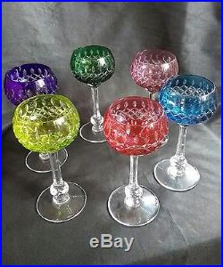 6 verres du Rhin roemer en cristal taillé doublé couleurs st louis signée
