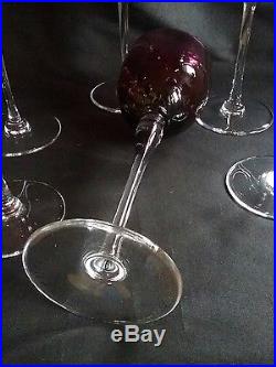 6 verres du Rhin roemer modele amadeus cristal couleur amethyste st louis