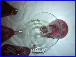 6 verres et carafe liqueur en cristal taillé colorés (st Louis, bohème.)