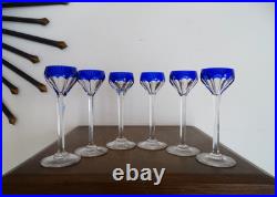 6 verres liqueurs cristal doublé bleu cobalt St Louis modèle BRISTOL 13,5 cm
