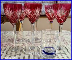6 verres roemer cristal Saint Louis modèle Chantilly couleur rubis rouge 21,3 cm