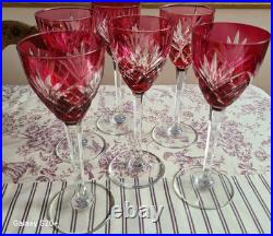 6 verres roemer cristal Saint Louis modèle Chantilly couleur rubis rouge 21,3 cm