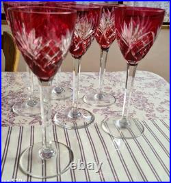 6 verres roemer cristal Saint Louis modèle Chantilly couleur rubis rouge 21,3 cm