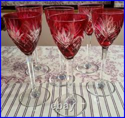 6 verres roemer cristal Saint Louis modèle Chantilly couleur rubis rouge 21,3 cm
