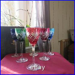 6 verres roemer de couleur en cristal de saint louis modèle chantilly en boite