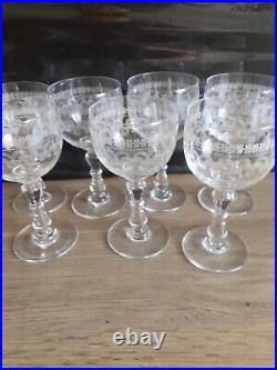 8 ancien Verres A Vin Gravé Soufflé Baccarat St Louis