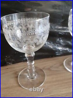 8 ancien Verres A Vin Gravé Soufflé Baccarat St Louis