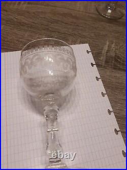 8 ancien Verres A Vin Gravé Soufflé Baccarat St Louis