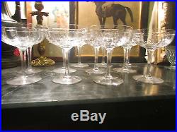 8 anciennes grandes coupes champagne vin cristal taillé art deco 1940 st louis