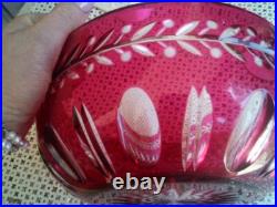 ANCIEN COUPE SALADIER CRISTAL COULEUR ROUGE Belle Epoque Saint-Louis