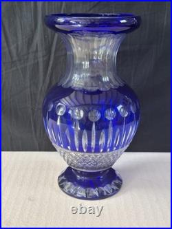 Ancien Grand vase Overlay Bleu Cobalt Cristal de Lorraine Saint Louis 35 Cm
