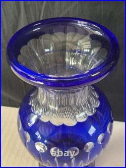 Ancien Grand vase Overlay Bleu Cobalt Cristal de Lorraine Saint Louis 35 Cm
