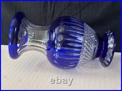 Ancien Grand vase Overlay Bleu Cobalt Cristal de Lorraine Saint Louis 35 Cm