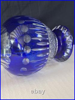 Ancien Grand vase Overlay Bleu Cobalt Cristal de Lorraine Saint Louis 35 Cm