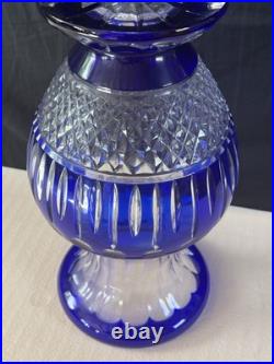 Ancien Grand vase Overlay Bleu Cobalt Cristal de Lorraine Saint Louis 35 Cm