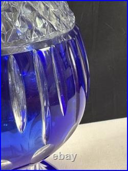 Ancien Grand vase Overlay Bleu Cobalt Cristal de Lorraine Saint Louis 35 Cm