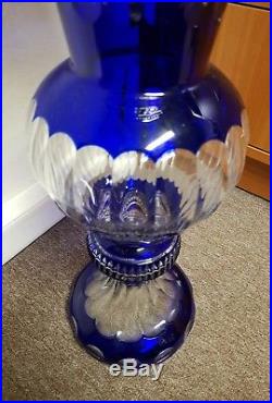 Ancien Vase Cristal Baccarat St Louis 60 CM Bleu Cobalt Cristal De Boheme Signe