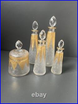 Ancien flacons En Cristal Givré Doré Dégagé À L'acide Saint Louis Baccarat