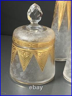 Ancien flacons En Cristal Givré Doré Dégagé À L'acide Saint Louis Baccarat