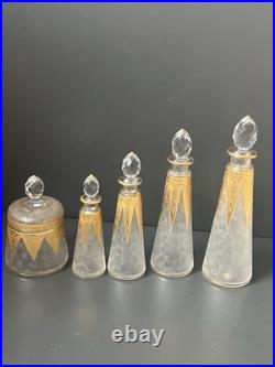 Ancien flacons En Cristal Givré Doré Dégagé À L'acide Saint Louis Baccarat