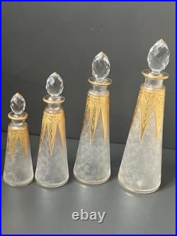 Ancien flacons En Cristal Givré Doré Dégagé À L'acide Saint Louis Baccarat