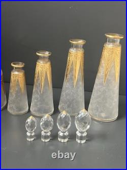 Ancien flacons En Cristal Givré Doré Dégagé À L'acide Saint Louis Baccarat