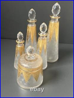 Ancien flacons En Cristal Givré Doré Dégagé À L'acide Saint Louis Baccarat