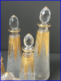 Ancien flacons En Cristal Givré Doré Dégagé À L'acide Saint Louis Baccarat