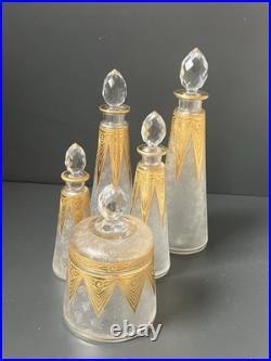 Ancien flacons En Cristal Givré Doré Dégagé À L'acide Saint Louis Baccarat