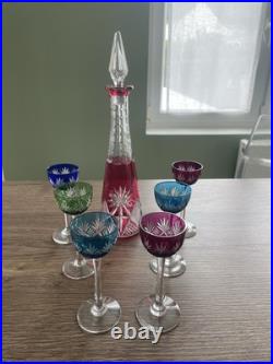 Ancien service à liqueur cristal taillé de couleur Saint Louis Val saint Lambert