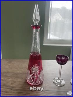Ancien service à liqueur cristal taillé de couleur Saint Louis Val saint Lambert