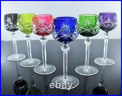 Ancienes 6 Verres A Vin Cotes Taille Cristal Double Couleur St Lambert St Louis