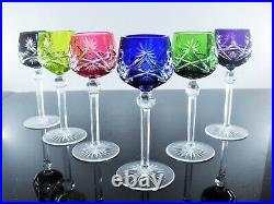 Ancienes 6 Verres A Vin Cotes Taille Cristal Double Couleur St Lambert St Louis