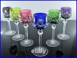 Ancienes 6 Verres A Vin Cotes Taille Cristal Double Couleur St Lambert St Louis