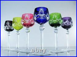 Ancienes 6 Verres A Vin Cotes Taille Cristal Double Couleur St Lambert St Louis