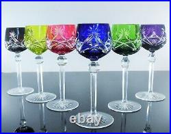 Ancienes 6 Verres A Vin Cotes Taille Cristal Double Couleur St Lambert St Louis